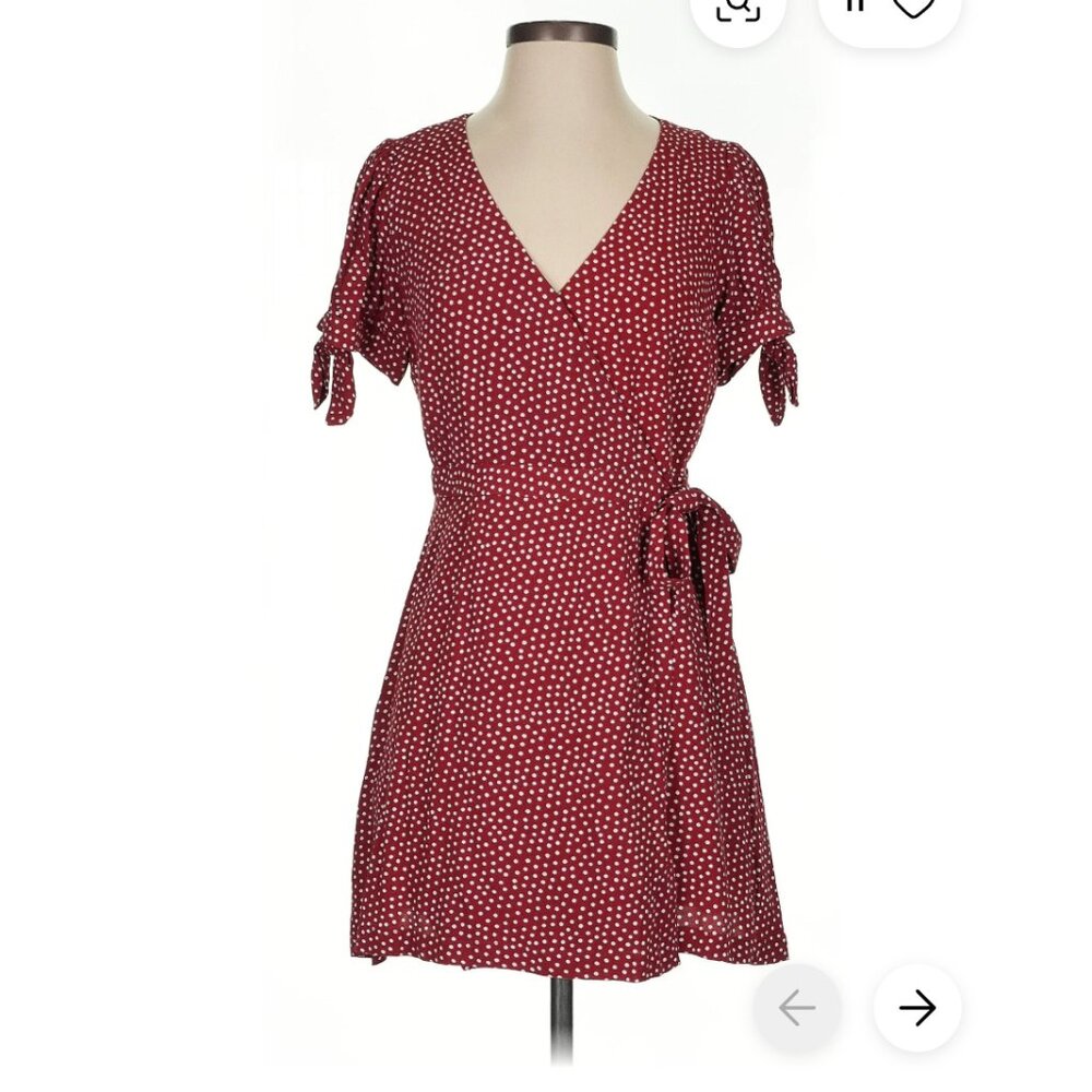 Loft Red Maroon Polka Dot Wrap Dress Romper 4